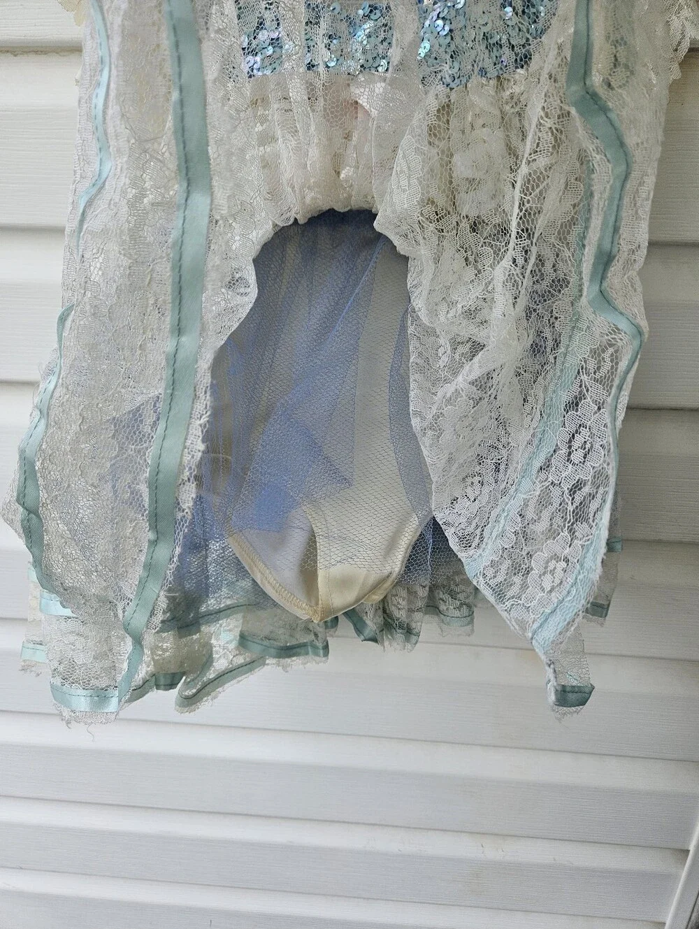 Vintage Art Stone Toddler Dance Costume Blue Sequin Lace Leotard Size 2